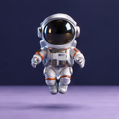 A miniature astronaut floating over a desk