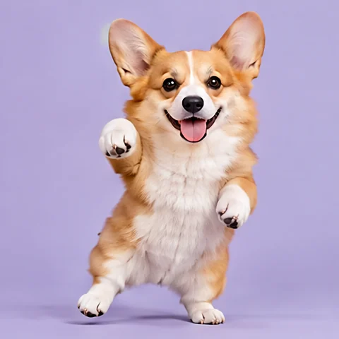 A corgi dancing on its hind paws