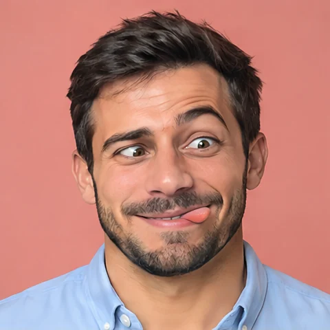 A man pulling a hilariously goofy face